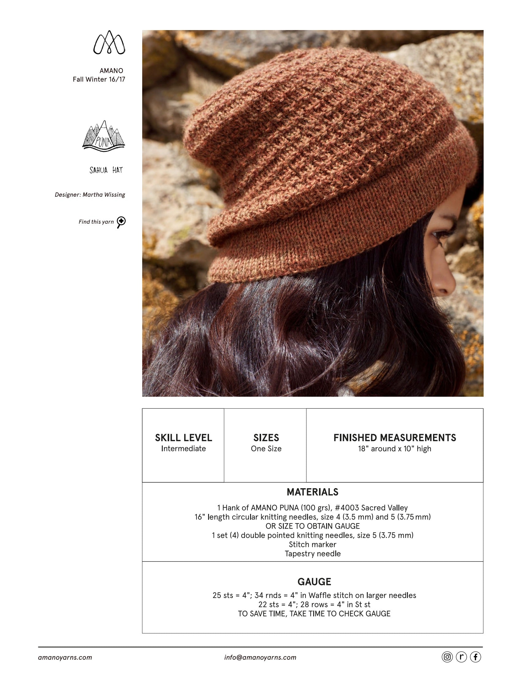 AMANO Sahua Hat Knitting Pattern