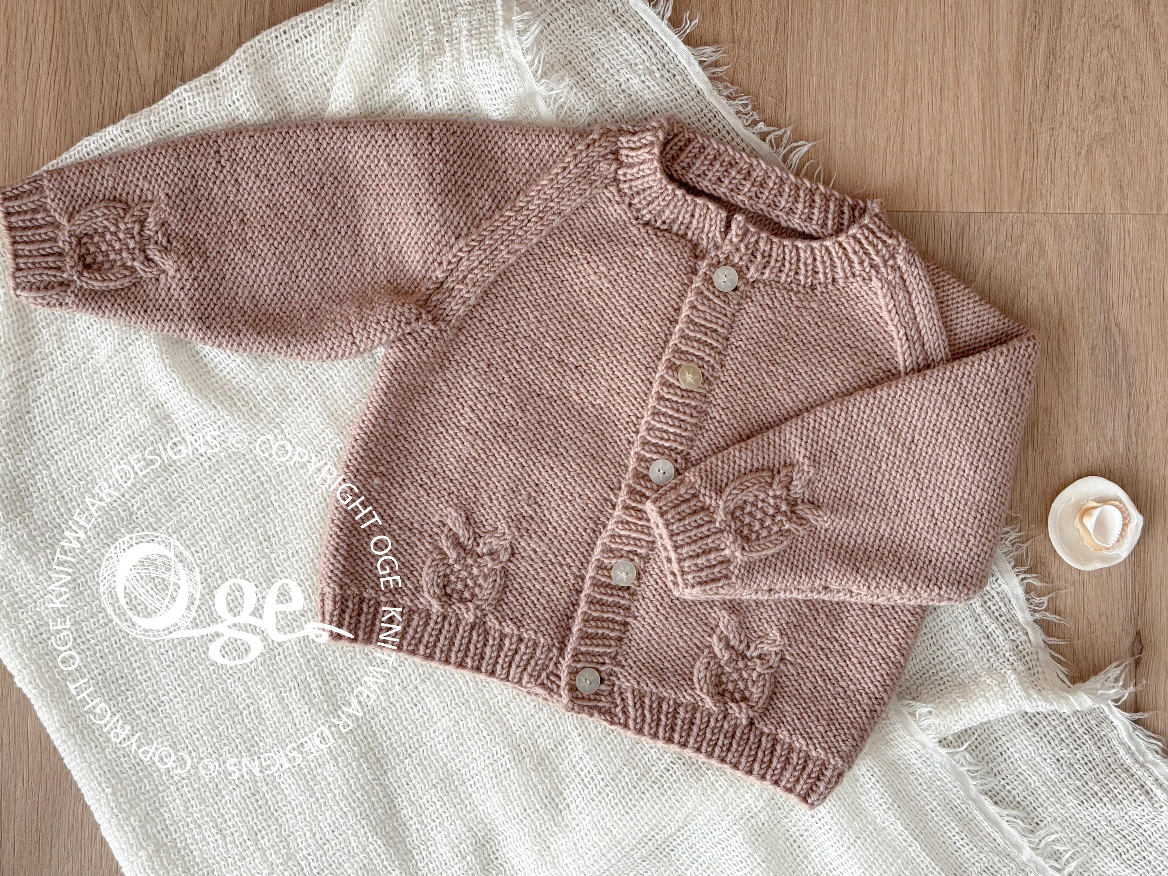 Round neck raglan sleeve cardi with cabled owls - P079