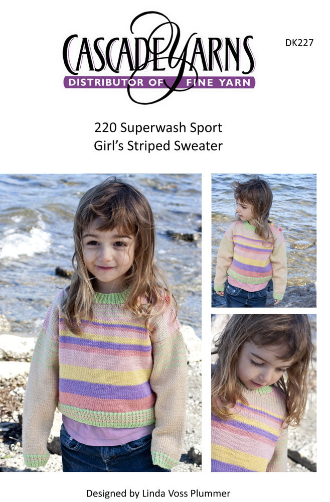 Cascade Yarns DK Girl's Striped Sweater Knitting Pattern