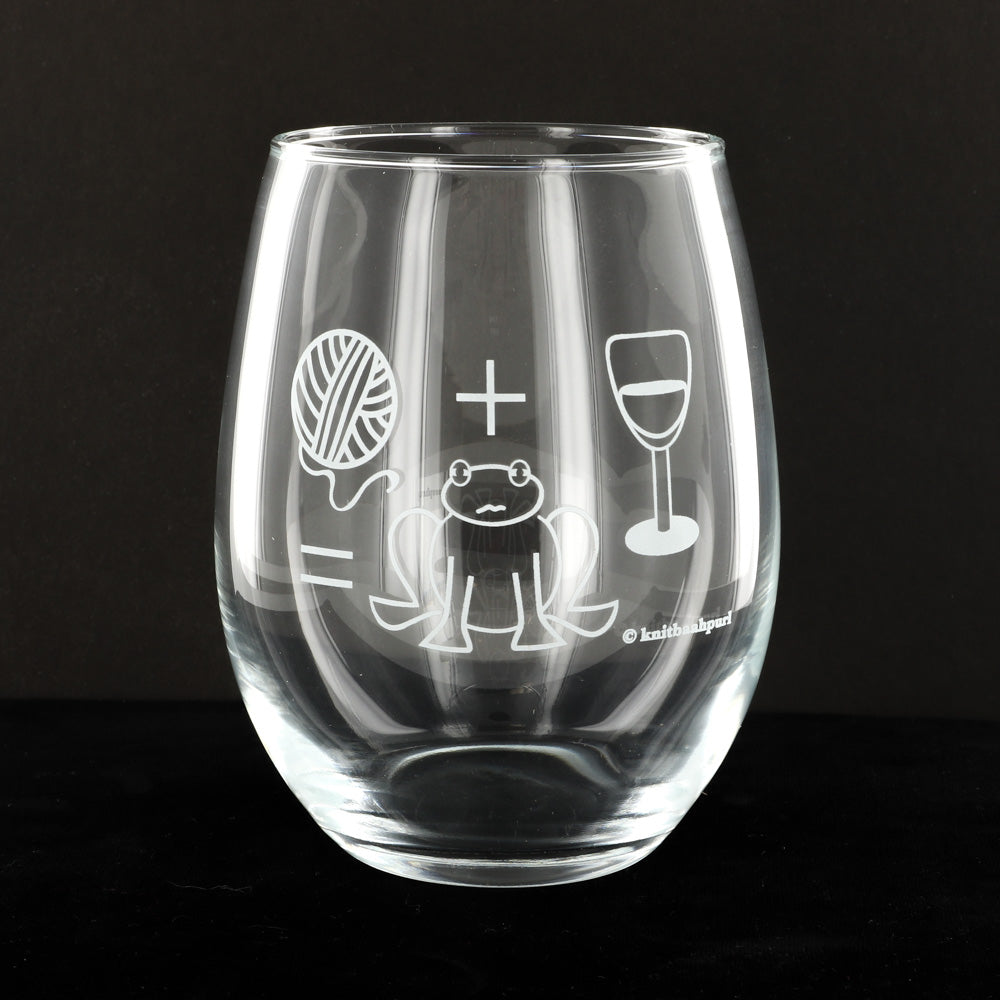 Knit Baah Purl Stemless Wine Glass - Wool+Wine=Frog