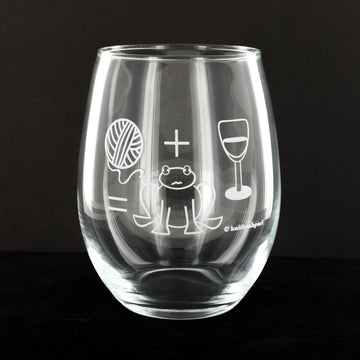 Knit Baah Purl Stemless Wine Glass - Wool+Wine=Frog