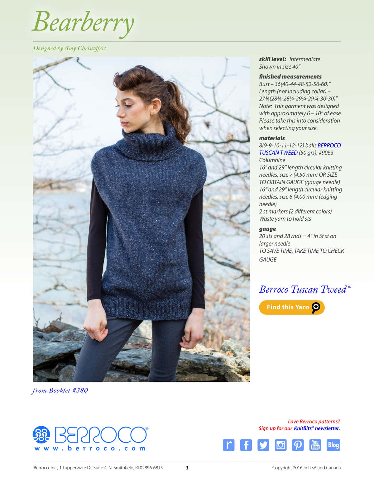 Berroco Bearberry Vest Knitting Pattern