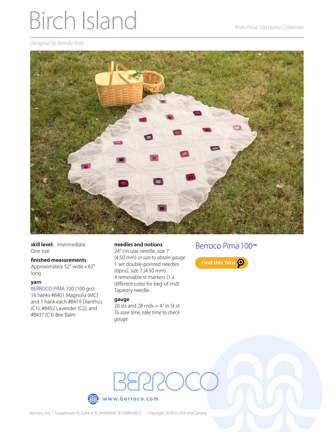 Berroco Birch Island Blanket Knitting Pattern