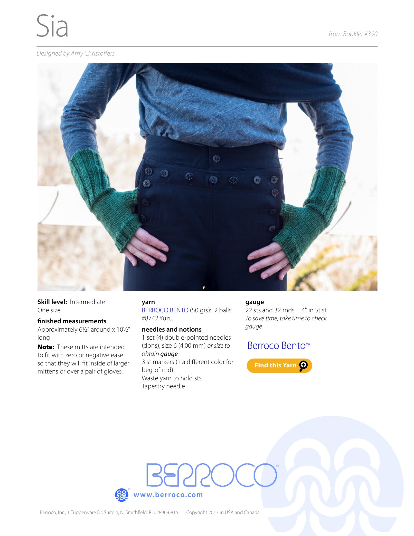 Berroco Sia Gloves Knitting Pattern