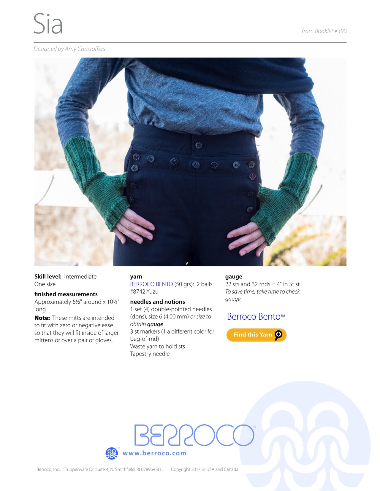 Berroco Sia Gloves Knitting Pattern