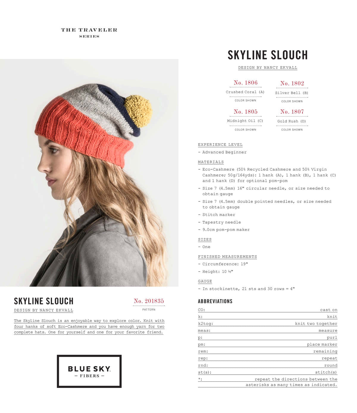 Blue Sky Fibers Skyline Slouch Hat Knitting Pattern