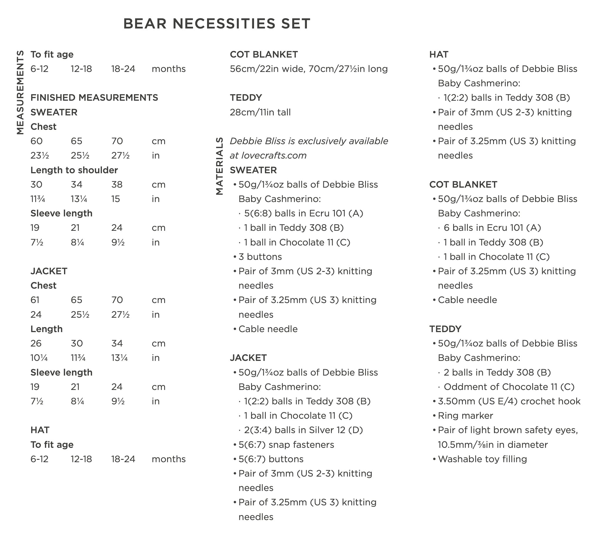 Debbie Bliss Bear Necessities Set Knitting Pattern