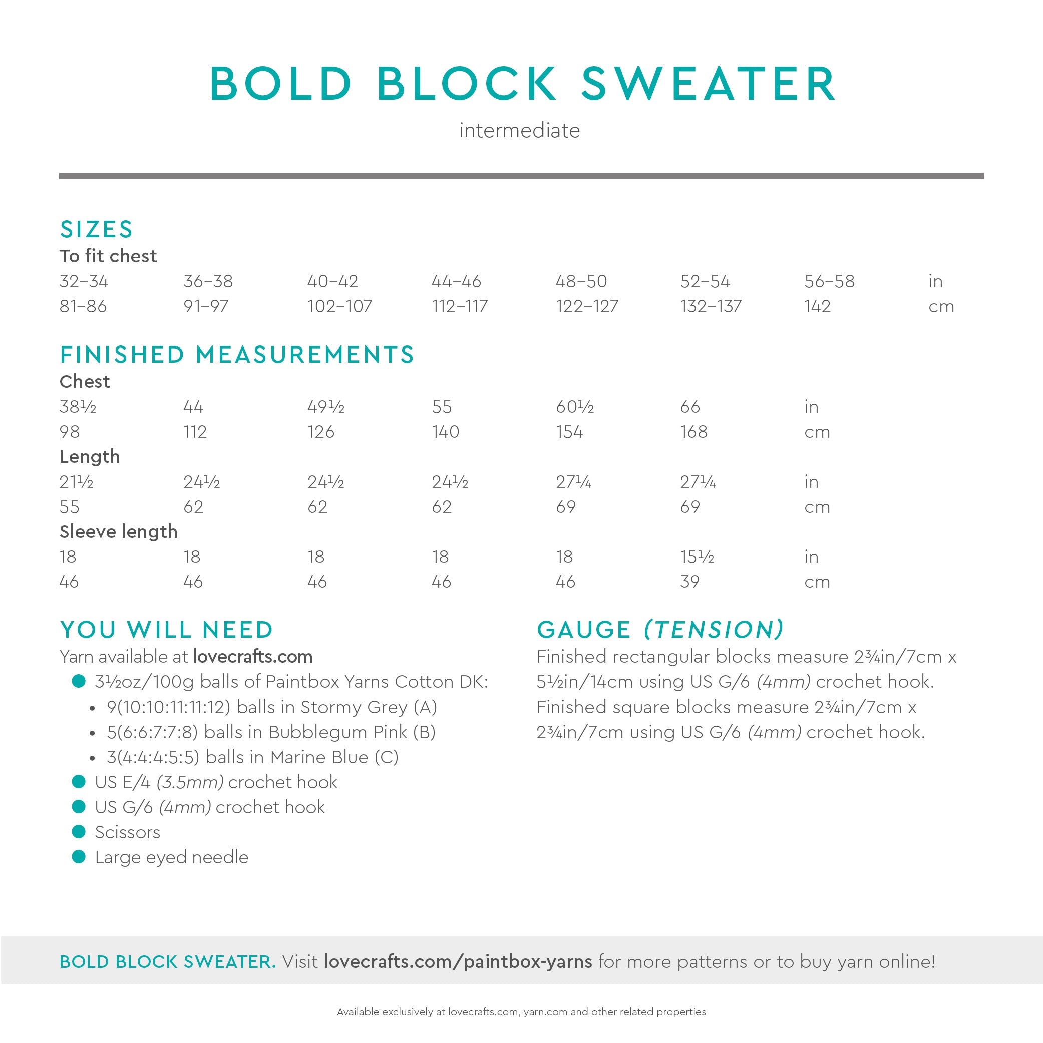Paintbox Yarns Bold Block Sweater Crochet Pattern