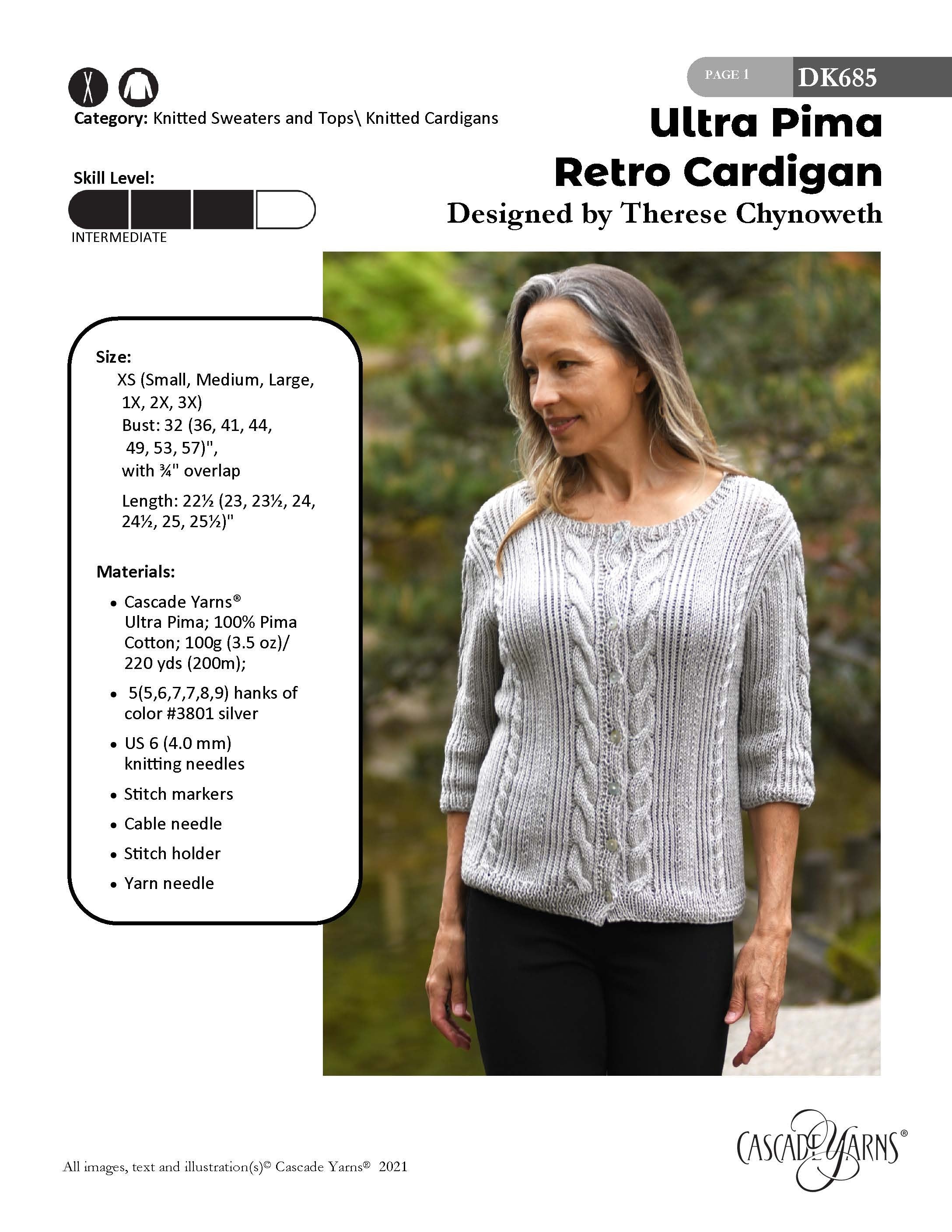 Cascade Yarns DK Retro Cardigan Knitting Pattern