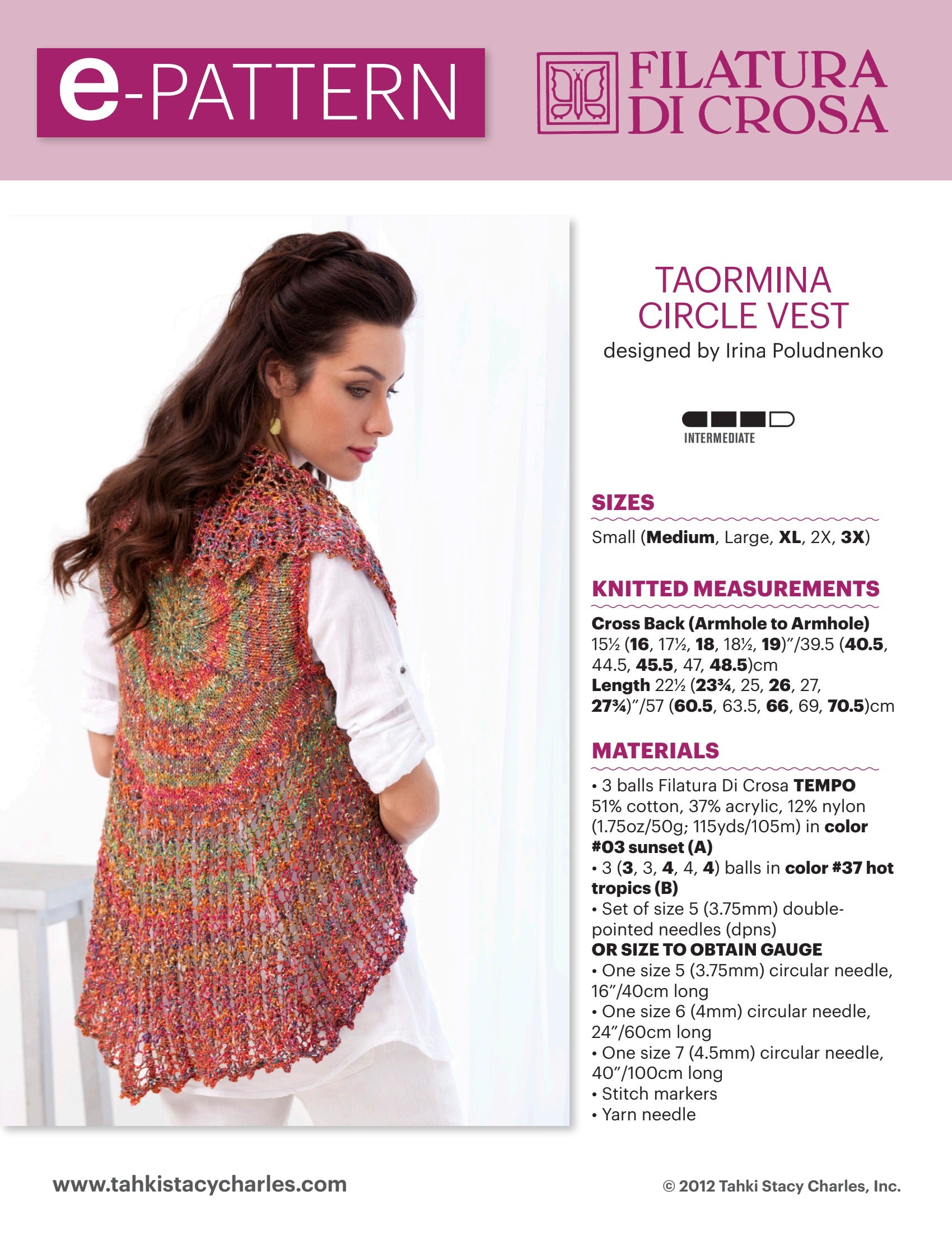 Filatura Di Crosa Taormina Circle Vest Knitting Pattern