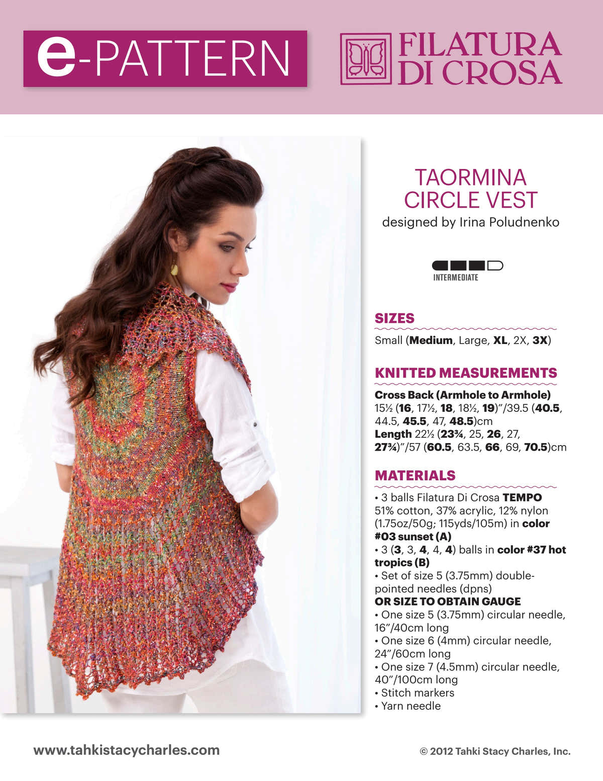 Filatura Di Crosa Taormina Circle Vest Knitting Pattern