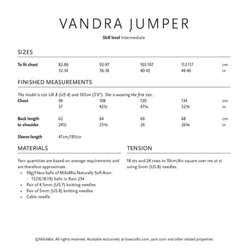 MillaMia Vandra Jumper Knitting Pattern