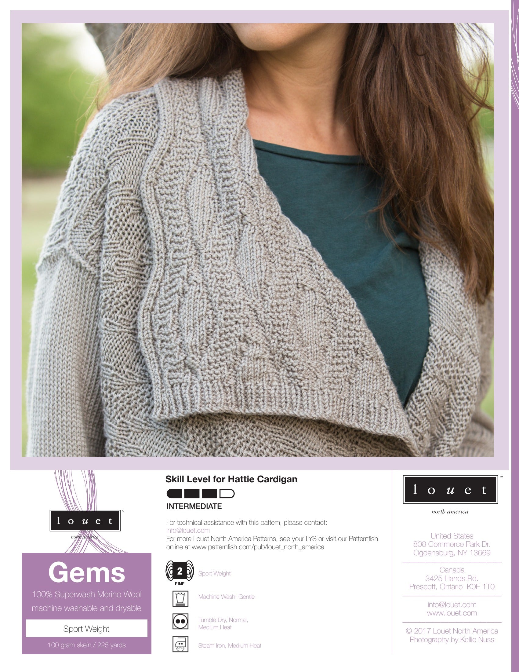 Louet Hattie Cardigan Knitting Pattern