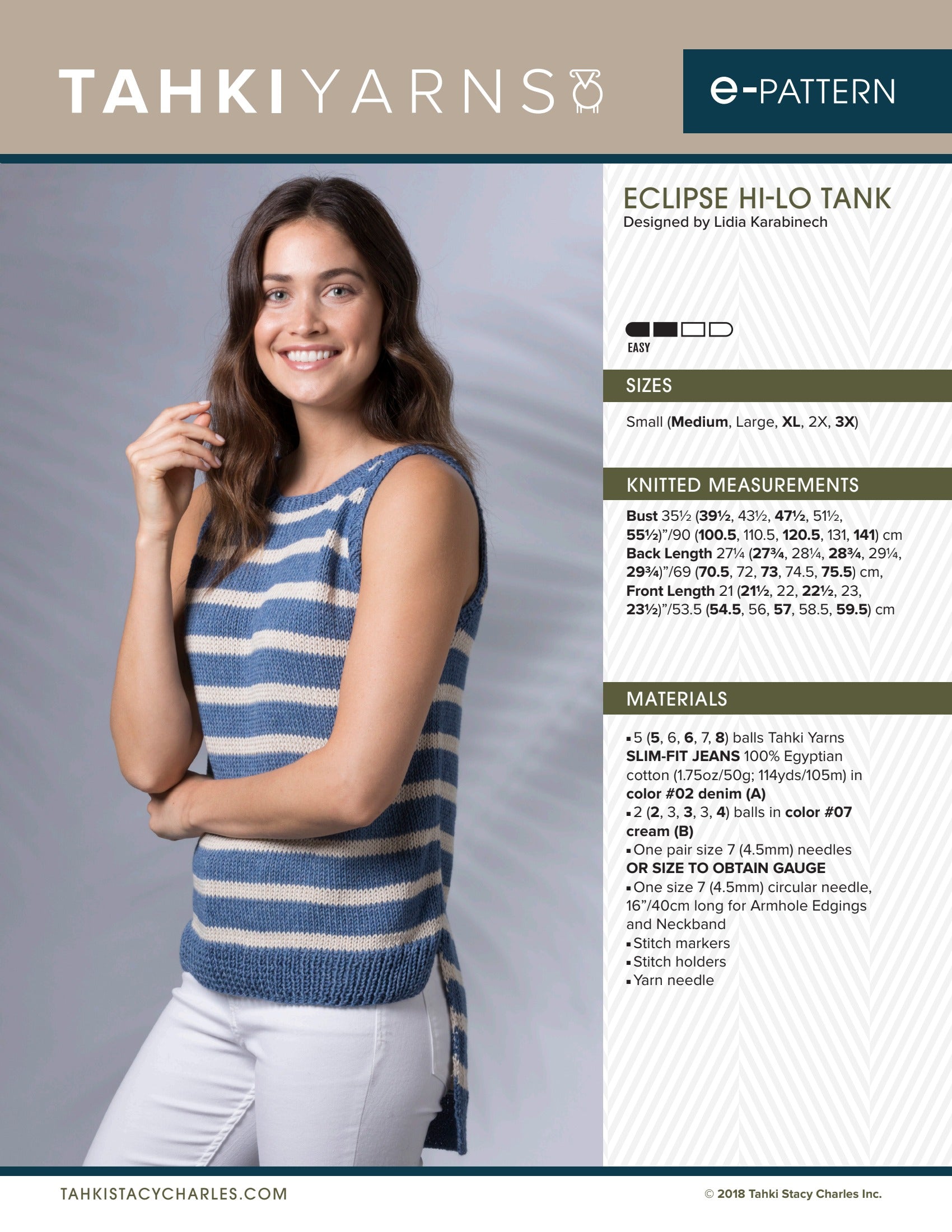 Tahki Yarns Eclipse Hi-Lo Tank Knitting Pattern
