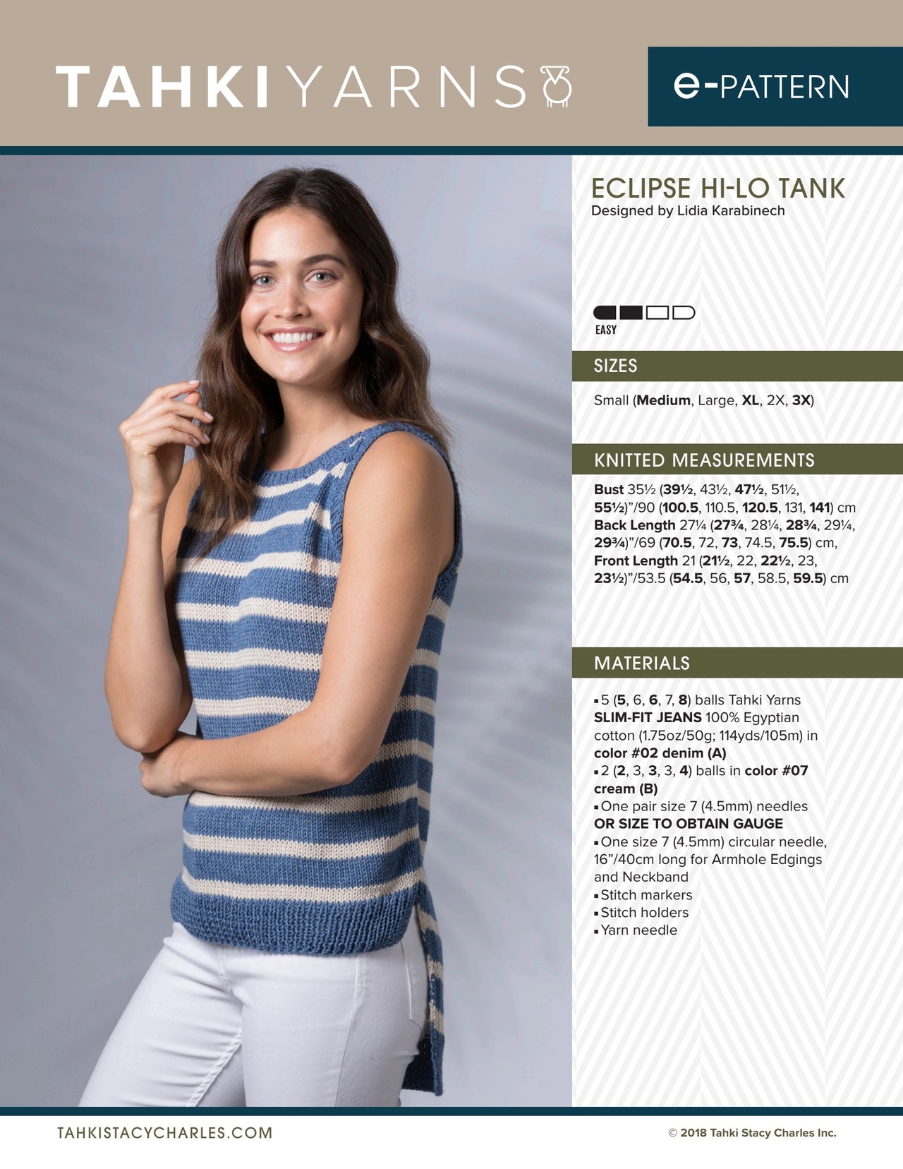 Tahki Yarns Eclipse Hi-Lo Tank Knitting Pattern
