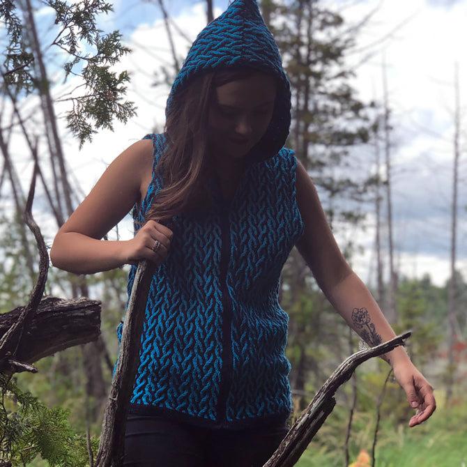 Koigu Cabled Hoodie Waistcoat Knitting Pattern