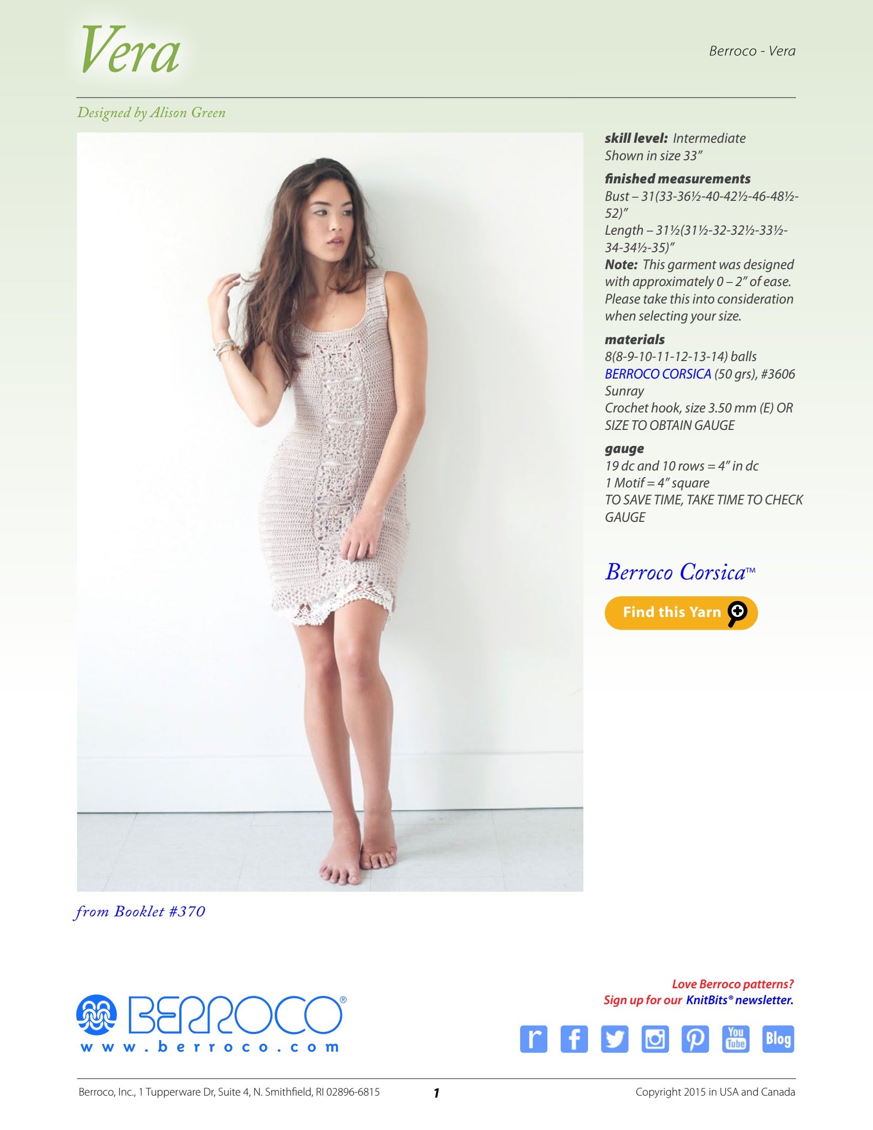 Berroco Vera Dress Crochet Pattern