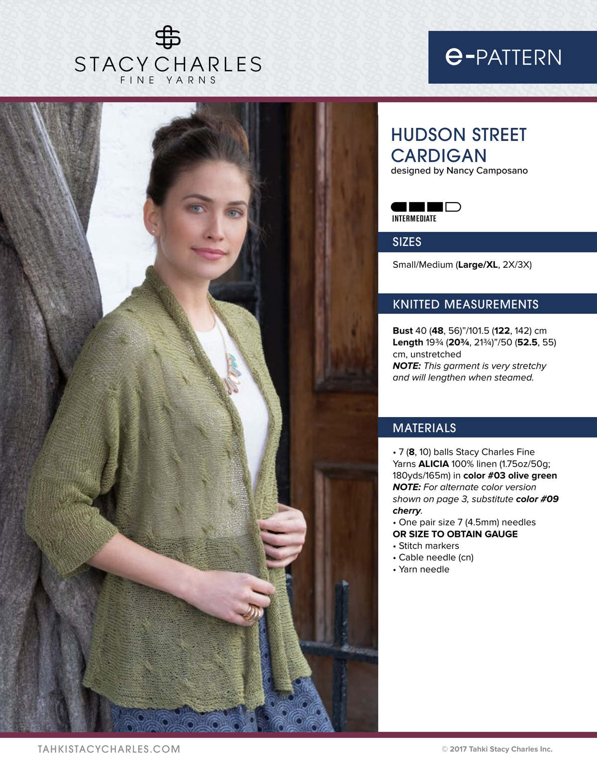 Stacy Charles Fine Yarns Hudson Street Cardigan Knitting