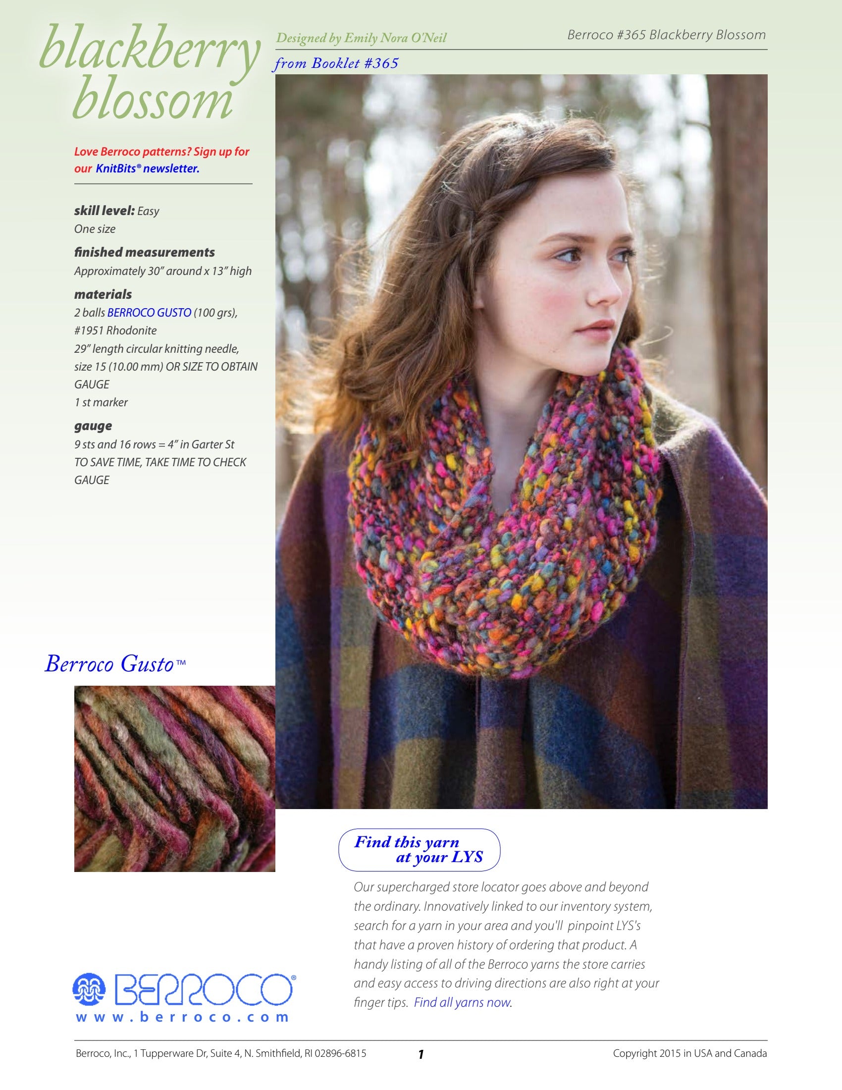 Berroco Blackberry Blossom Cowl Knitting Pattern