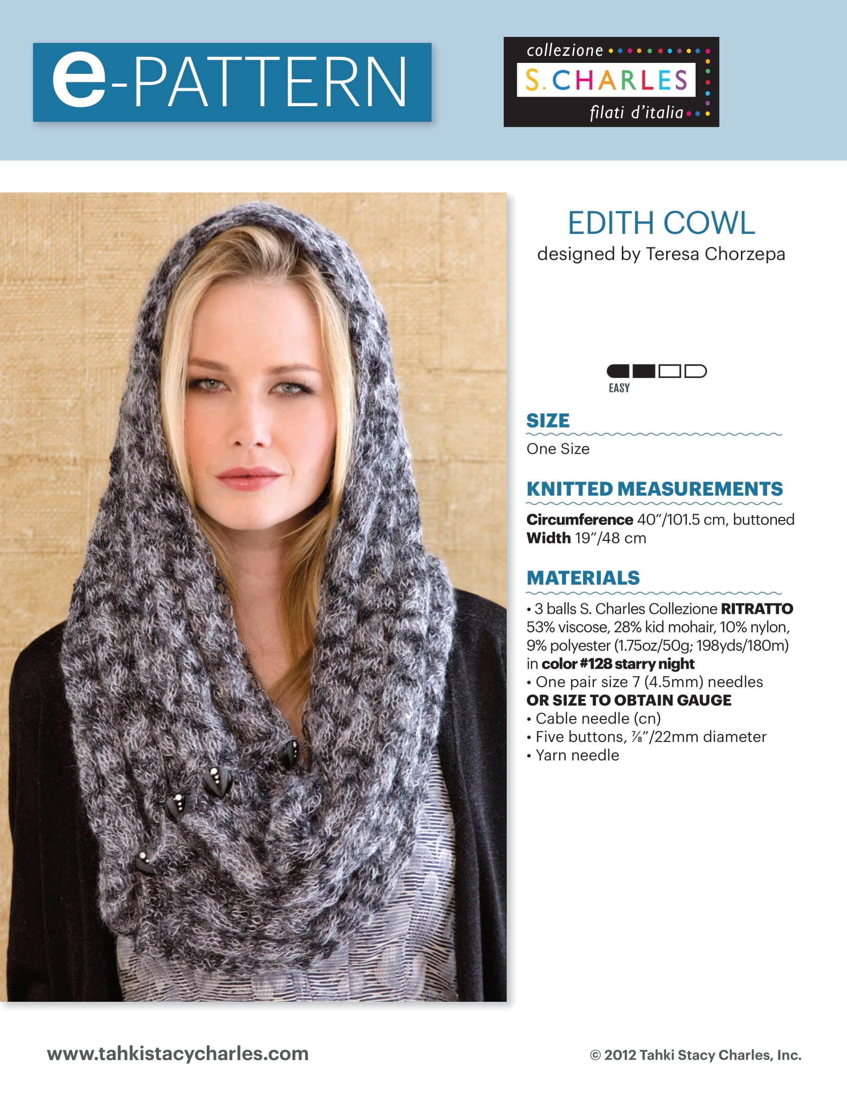 Stacy Charles Fine Yarns Edith Cowl Knitting Pattern