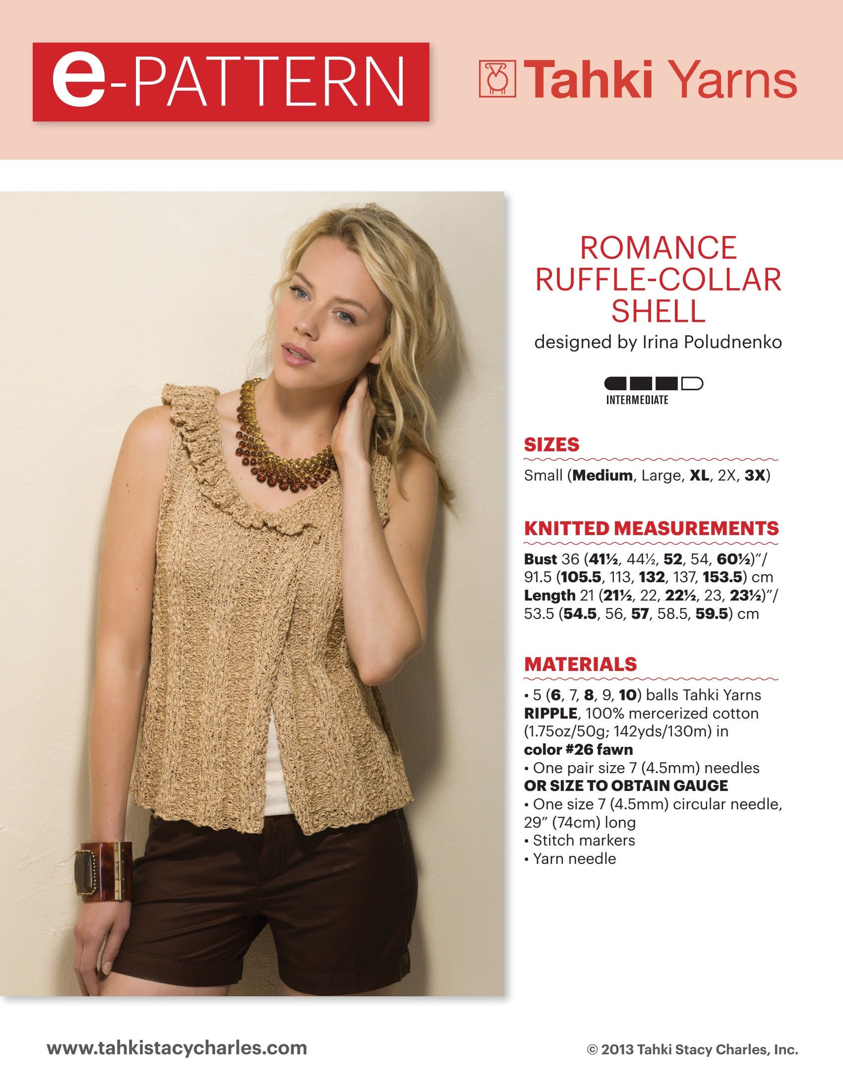 Tahki Yarns Romance Ruffle Collar Shell Knitting Pattern