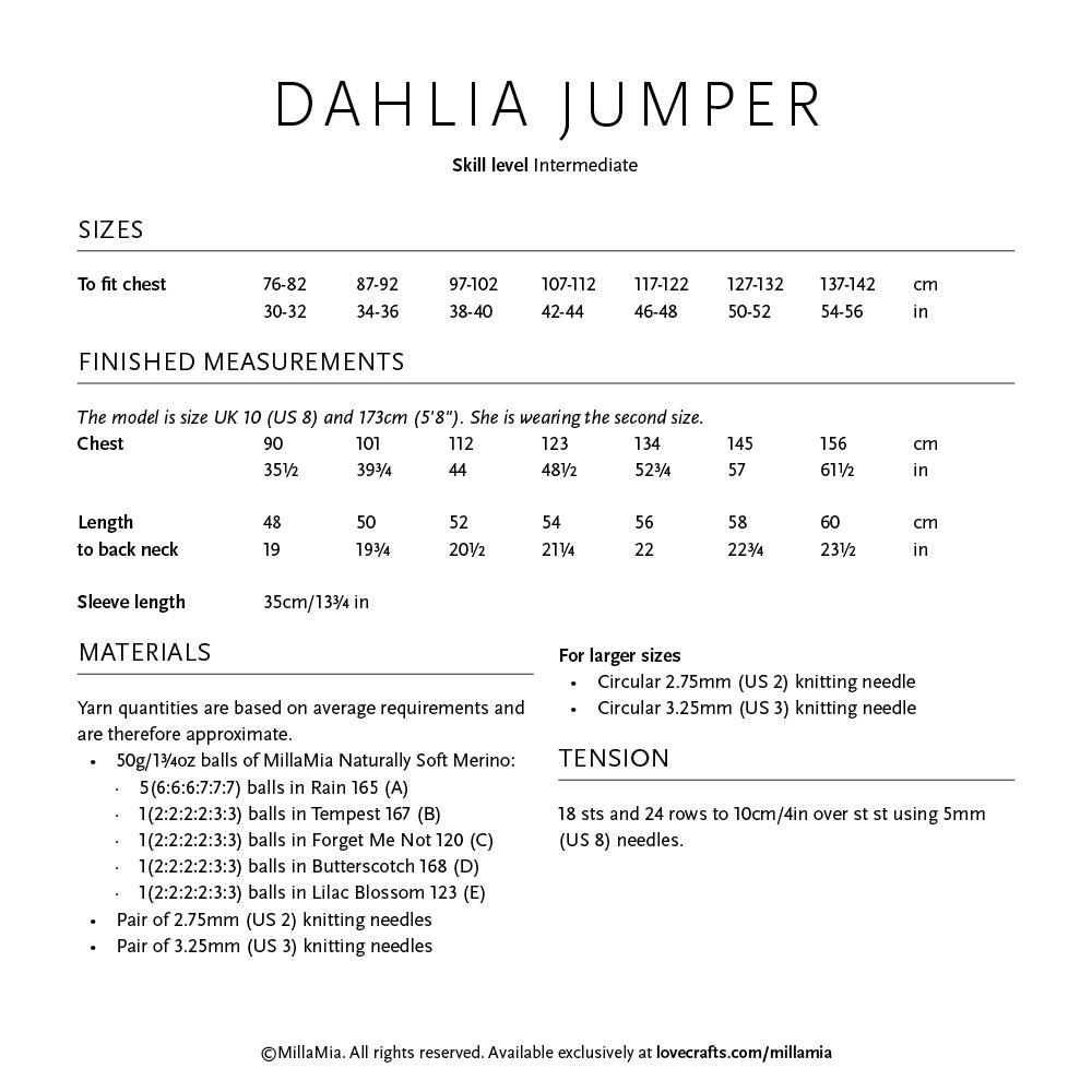 MillaMia Dahlia Jumper Knitting Pattern