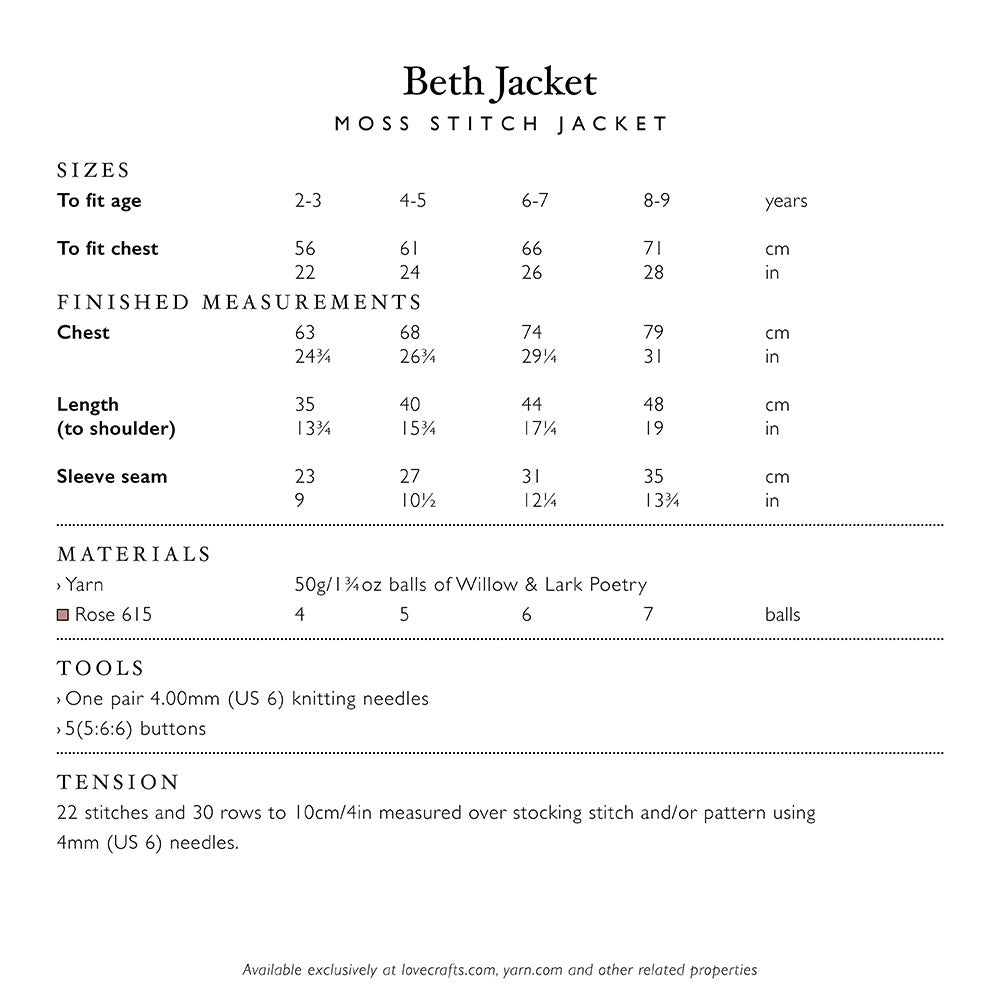 Willow & Lark Beth Jacket Knitting Pattern