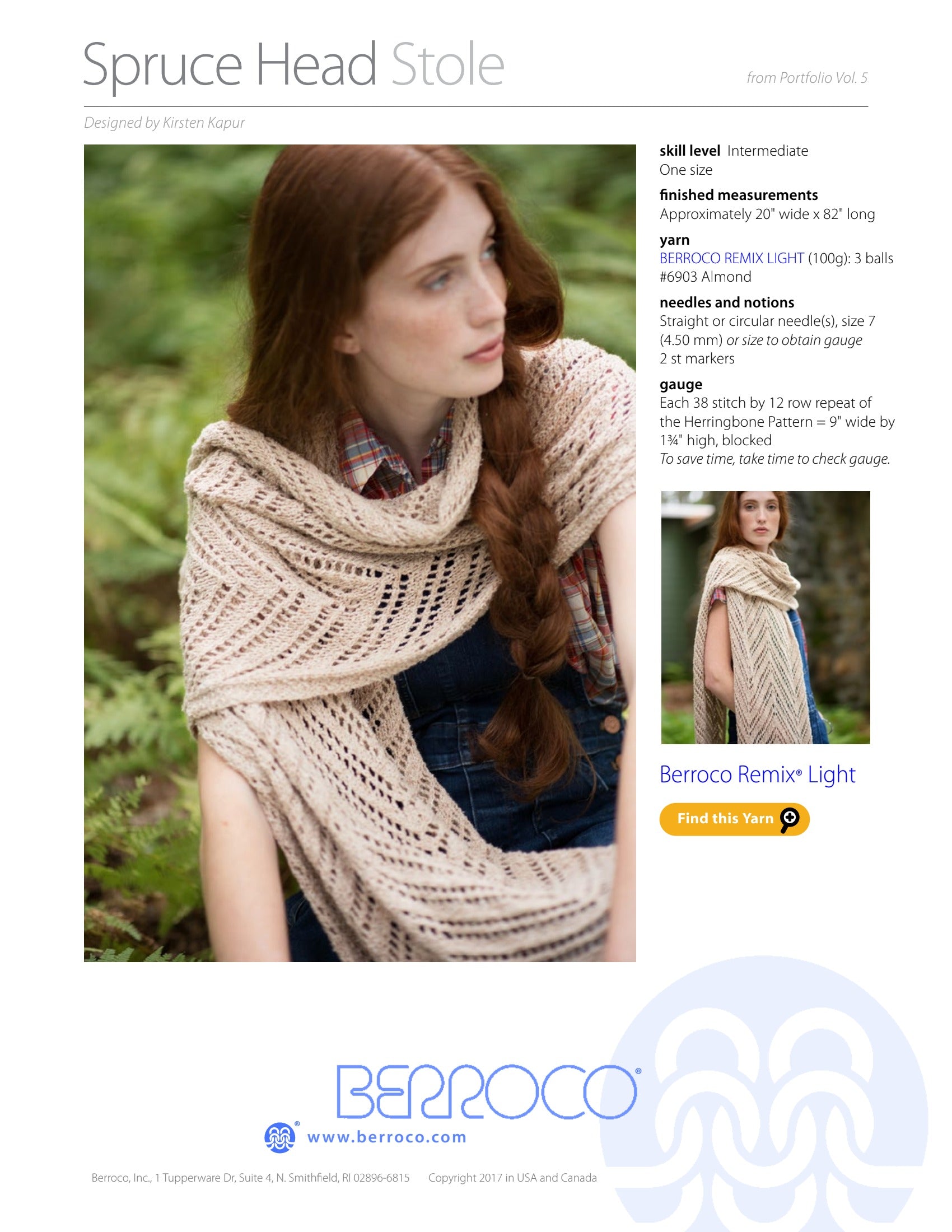 Berroco Spruce Head Stole Wrap Knitting Pattern