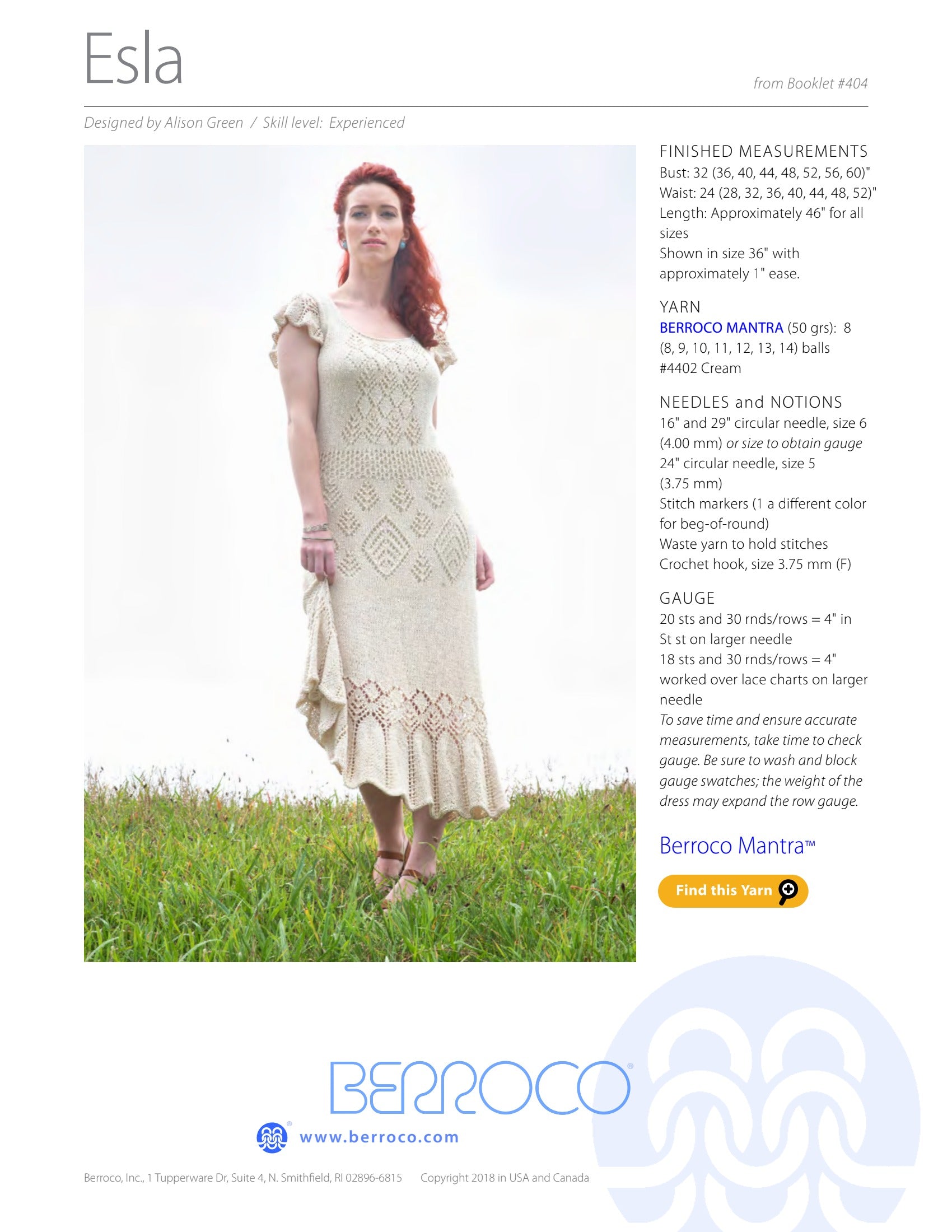 Berroco Esla Dress Knitting Pattern