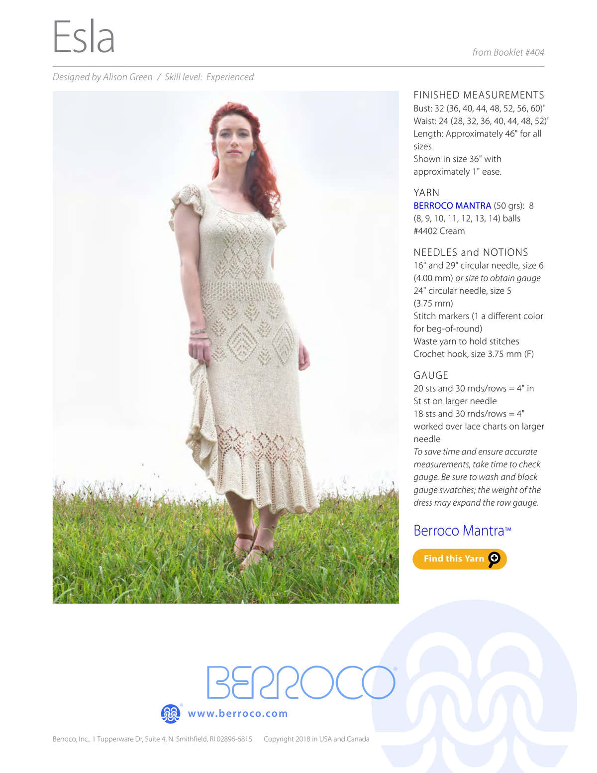 Berroco Esla Dress Knitting Pattern