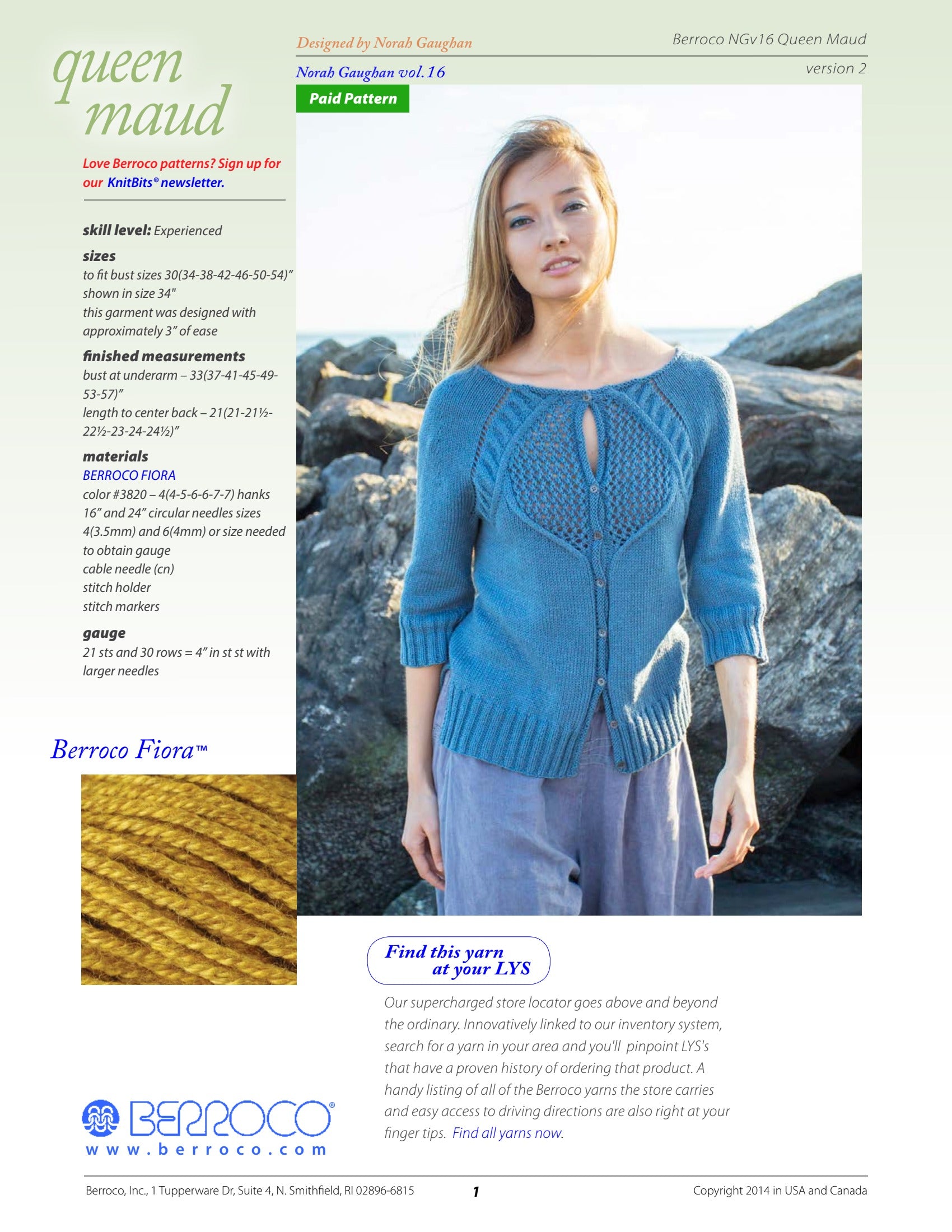 Berroco Queen Maud Cardigan Knitting Pattern