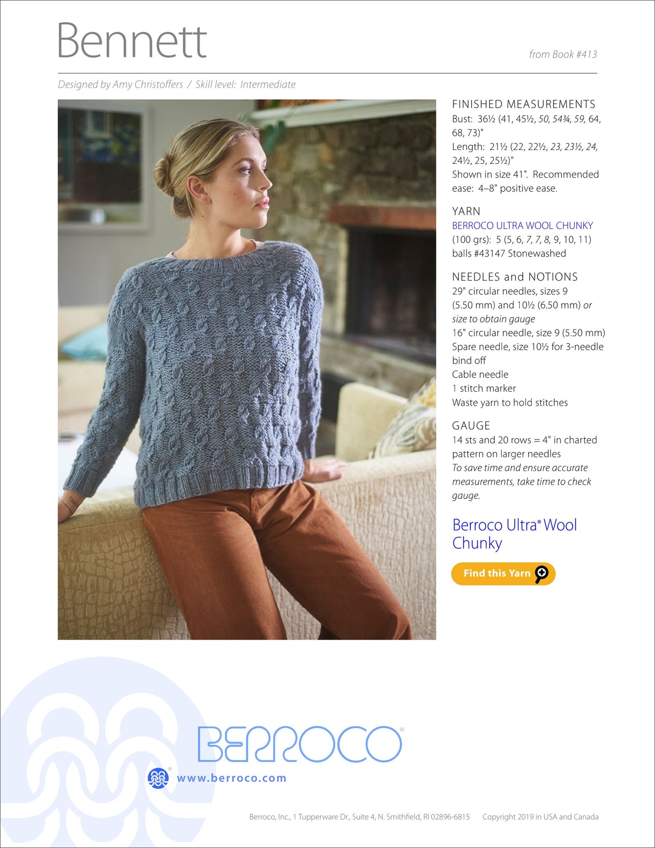 Berroco Bennett Jumper Knitting Pattern