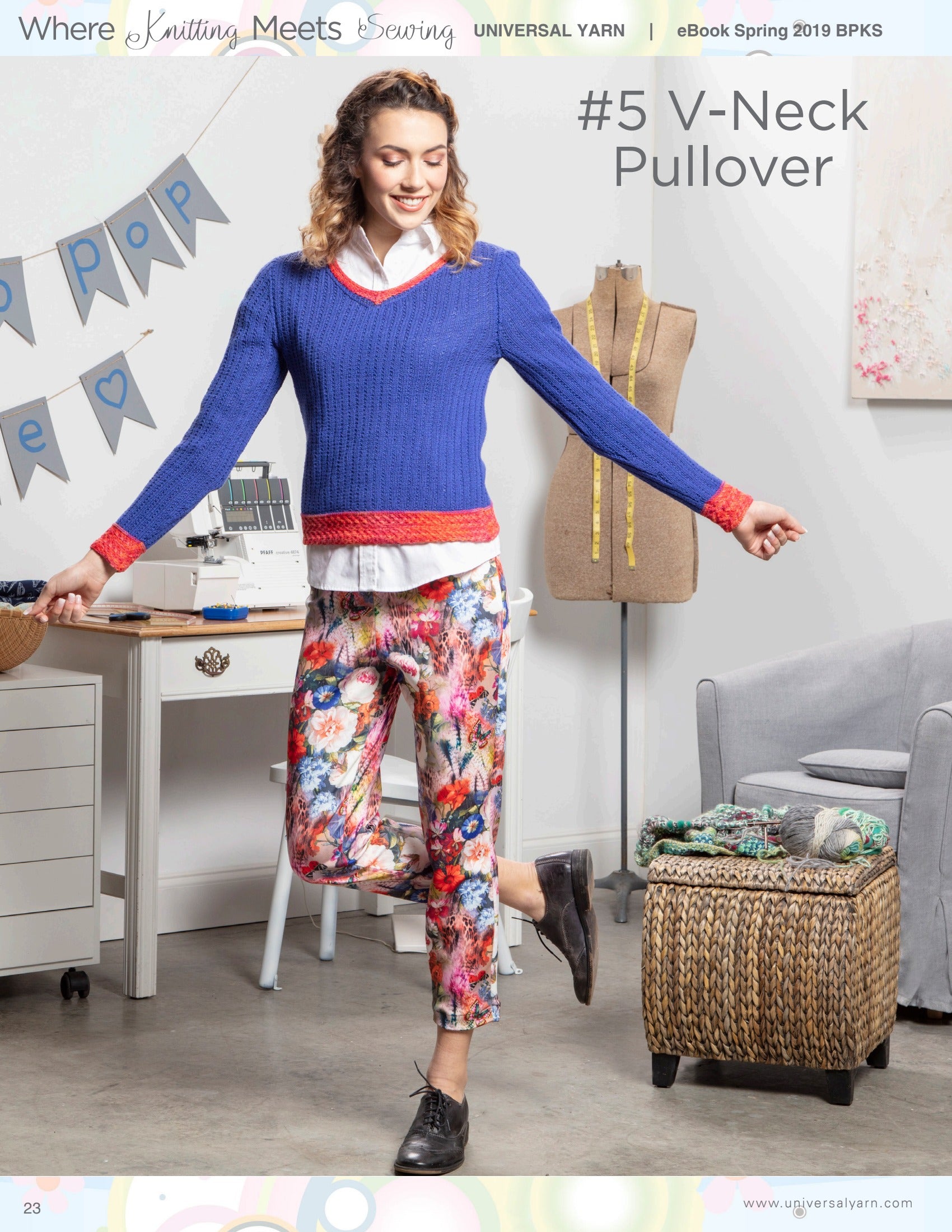 Universal Yarn V-Neck Pullover Jumper Knitting Pattern