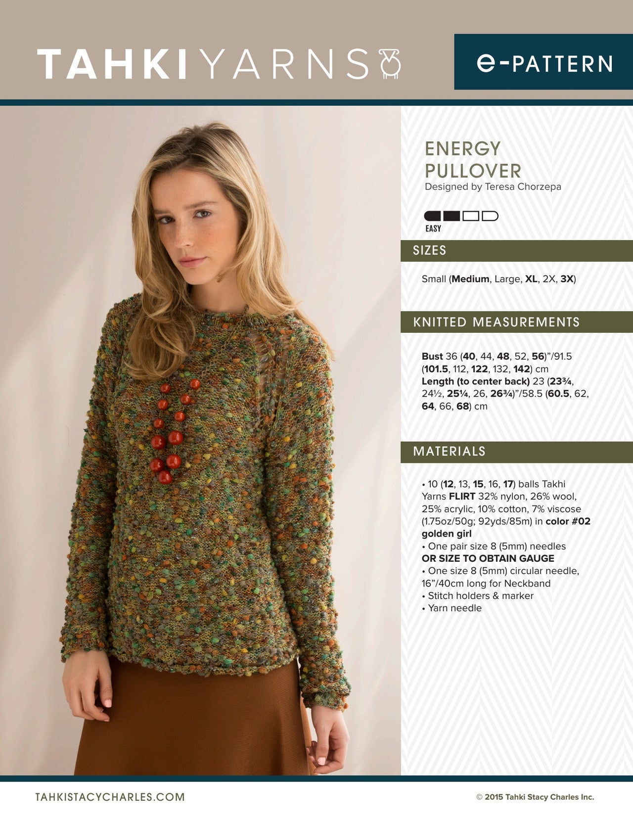 Tahki Yarns Energy Pullover Knitting Pattern