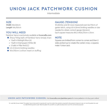 Paintbox Yarns Union Jack Patchwork Cushion Knitting Pattern