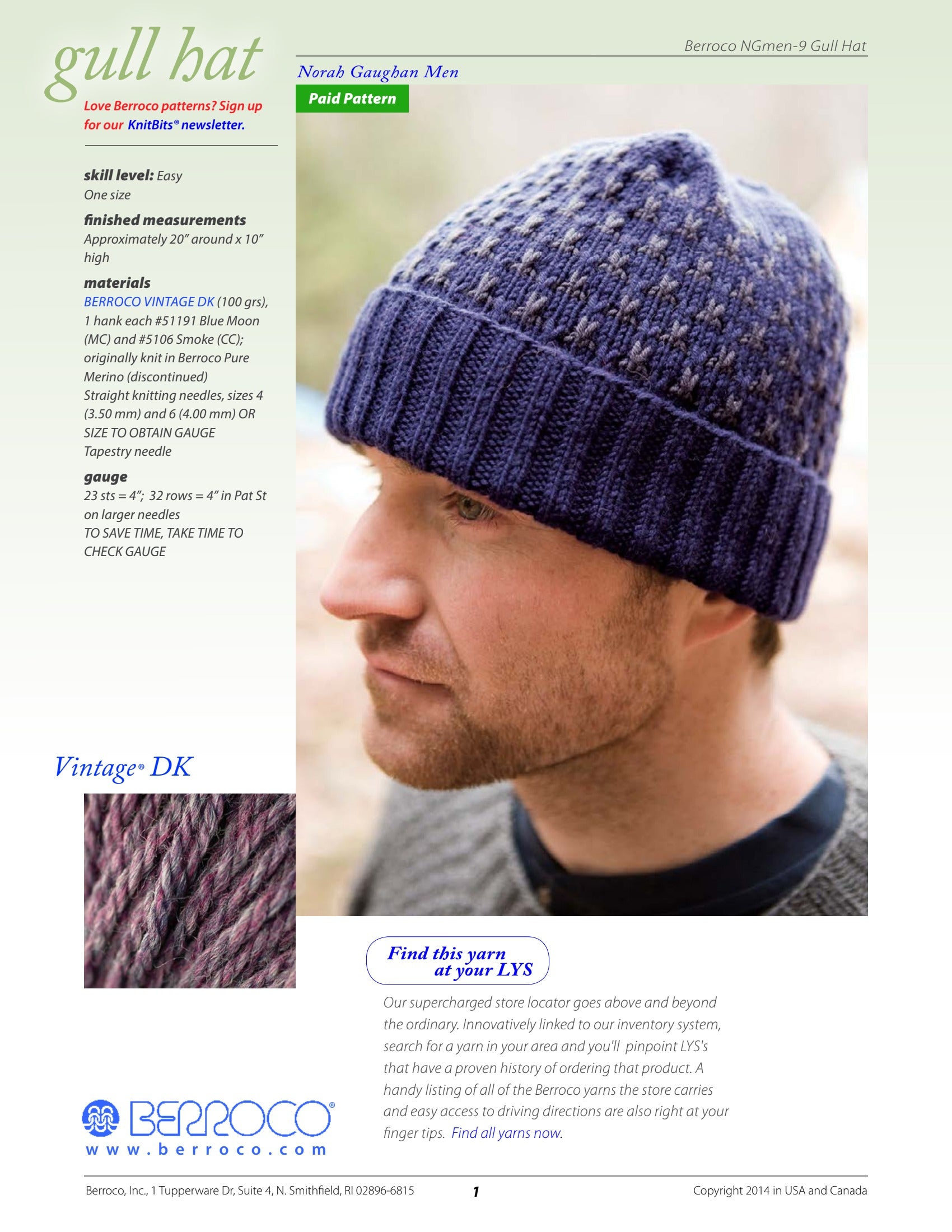 Berroco Gull Hat Knitting Pattern
