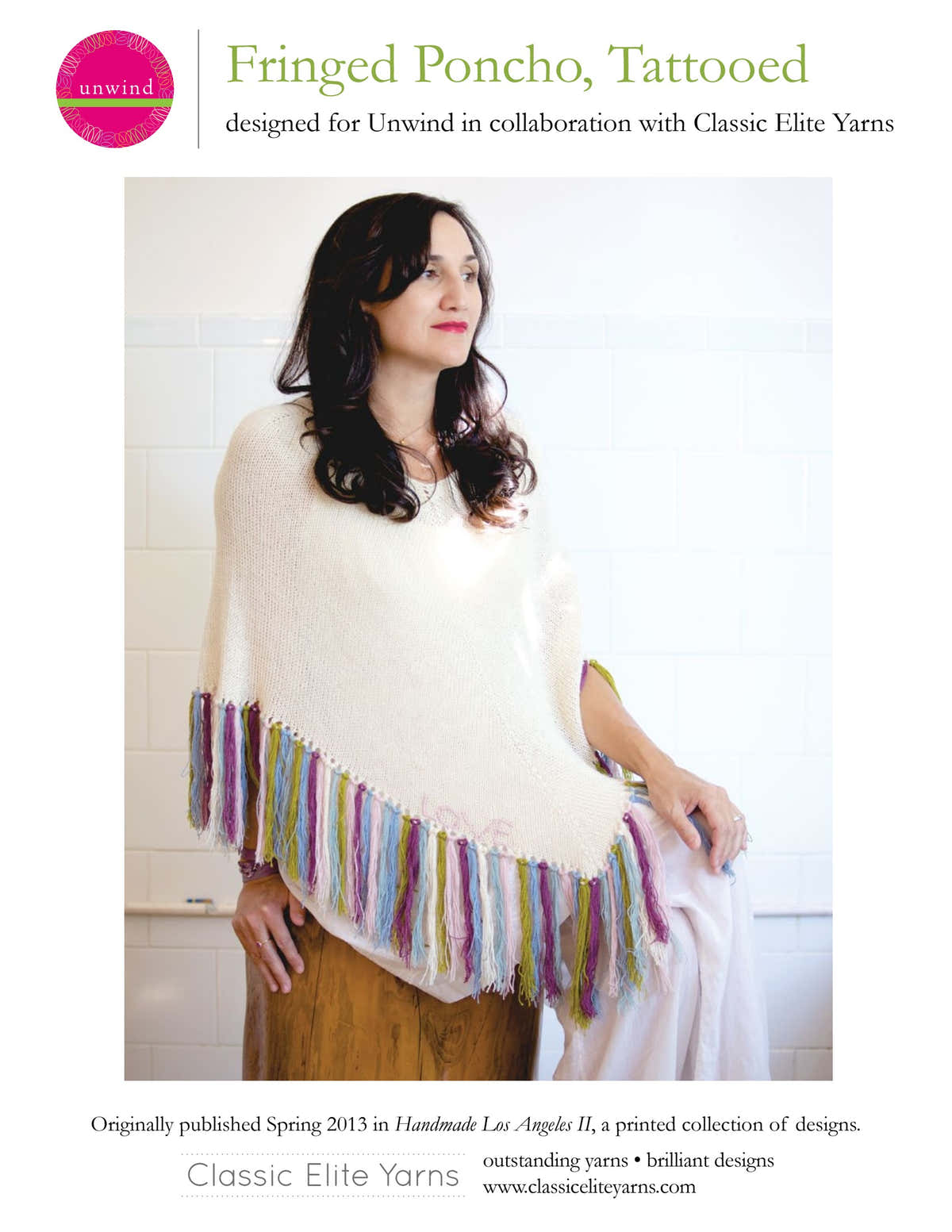 Classic Elite Yarns Fringed Poncho, Tattooed Knitting