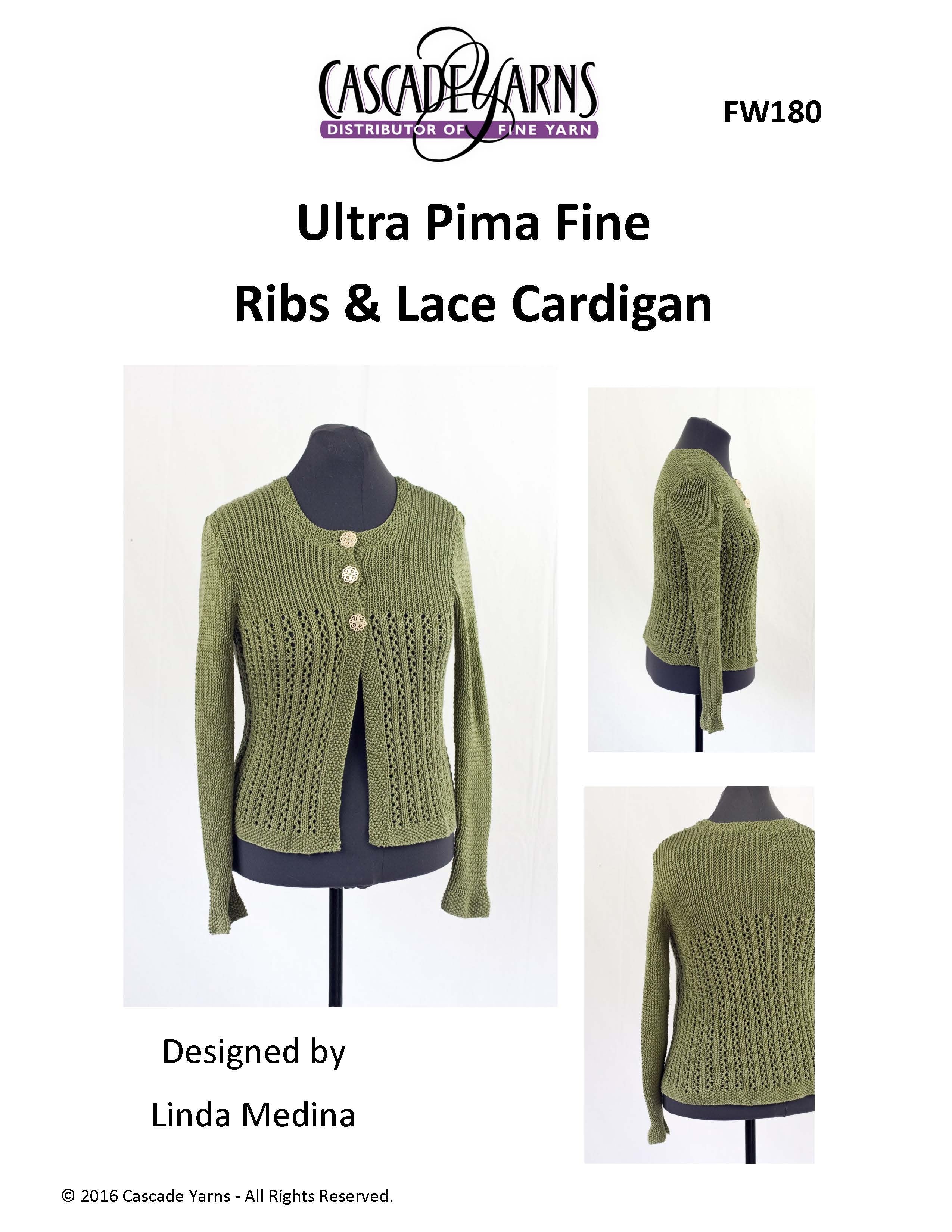 Cascade Yarns FW Ribs & Lace Cardigan Knitting Pattern