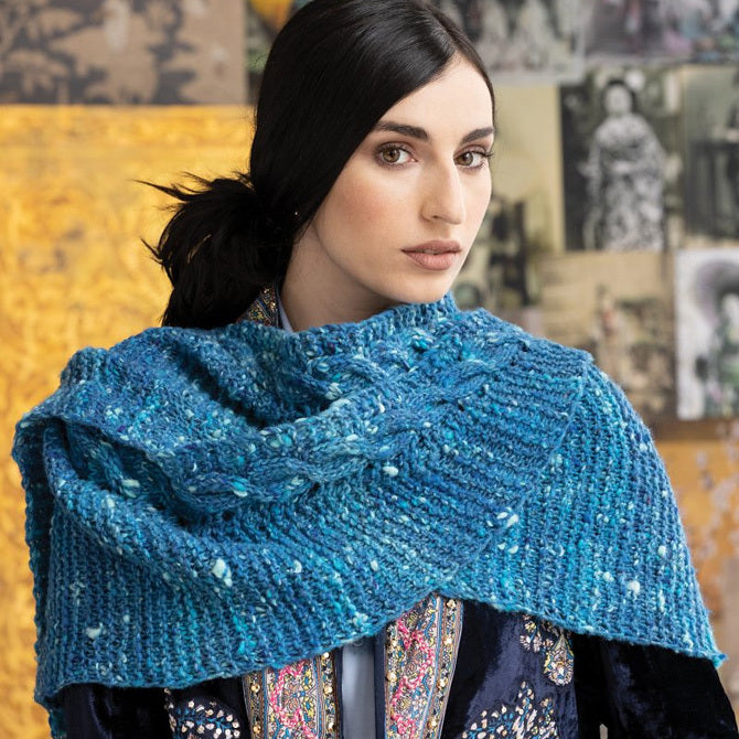 Noro Simple Cabled Shawl Wrap Knitting Pattern