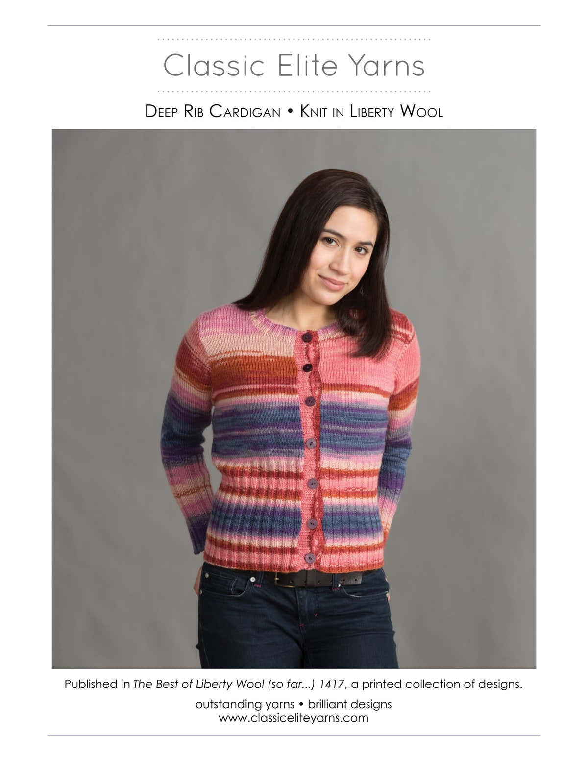 Classic Elite Yarns Deep Rib Cardigan Knitting Pattern