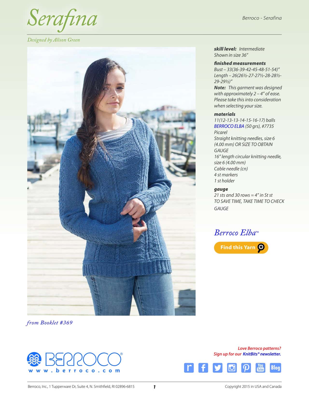 Berroco Serafina Jumper Knitting Pattern
