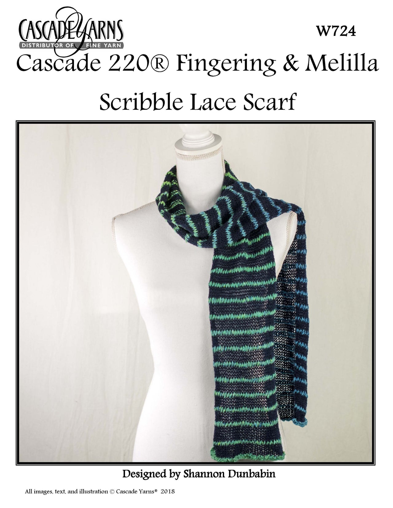 Scribble Lace Scarf in Cascade 220® Fingering & Melilla - W724 - Free PDF