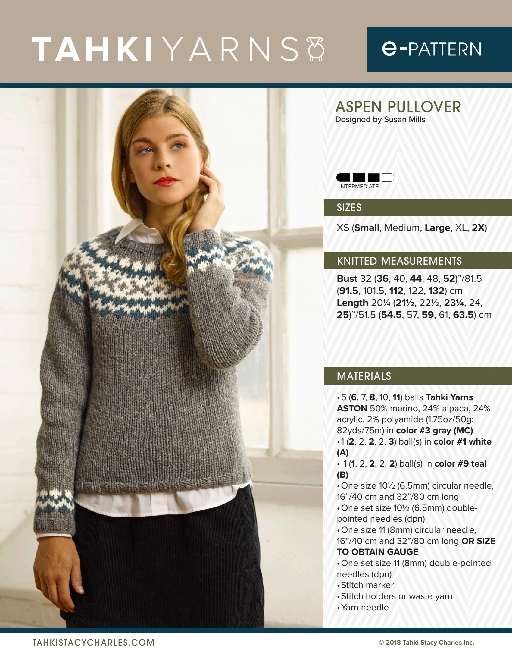 Tahki Yarns Aspen Pullover Knitting Pattern
