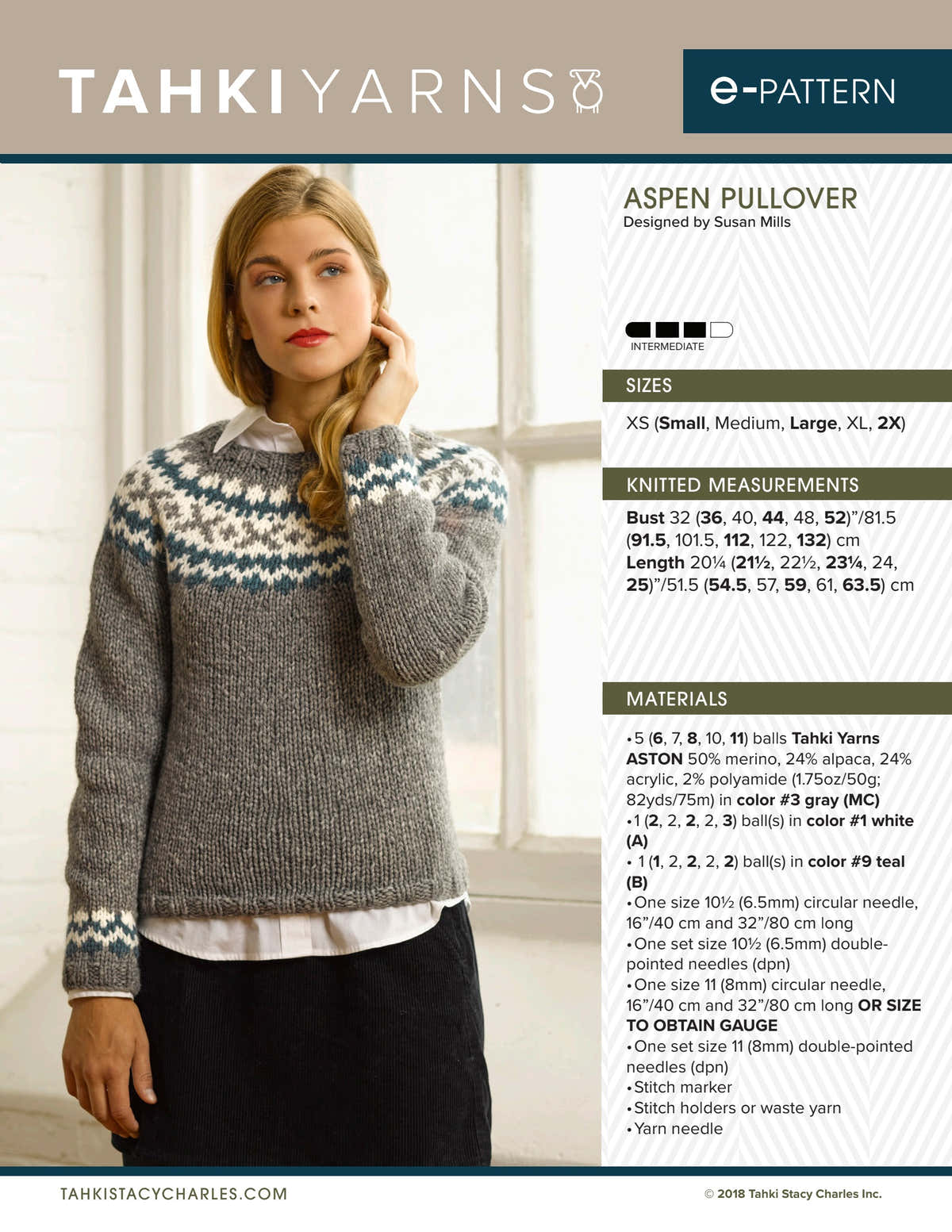 Tahki Yarns Aspen Pullover Knitting Pattern