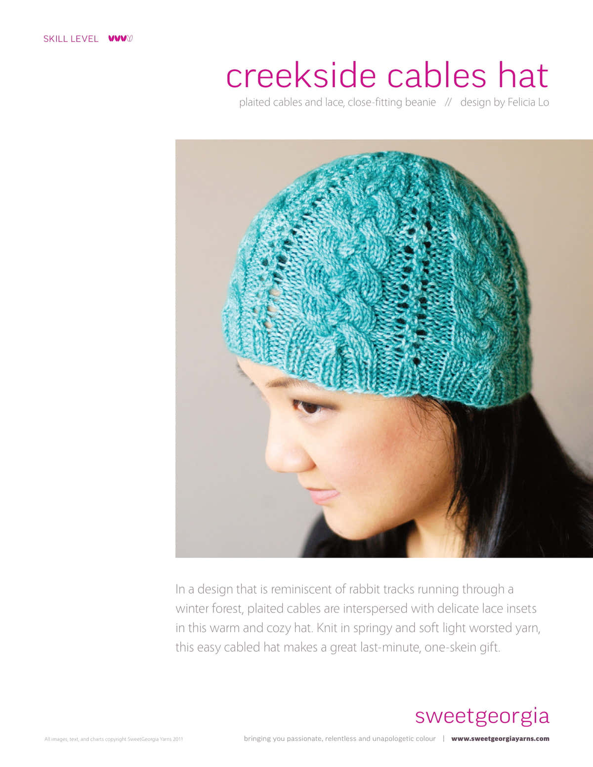 SweetGeorgia Creekside Cables Hat Knitting Pattern