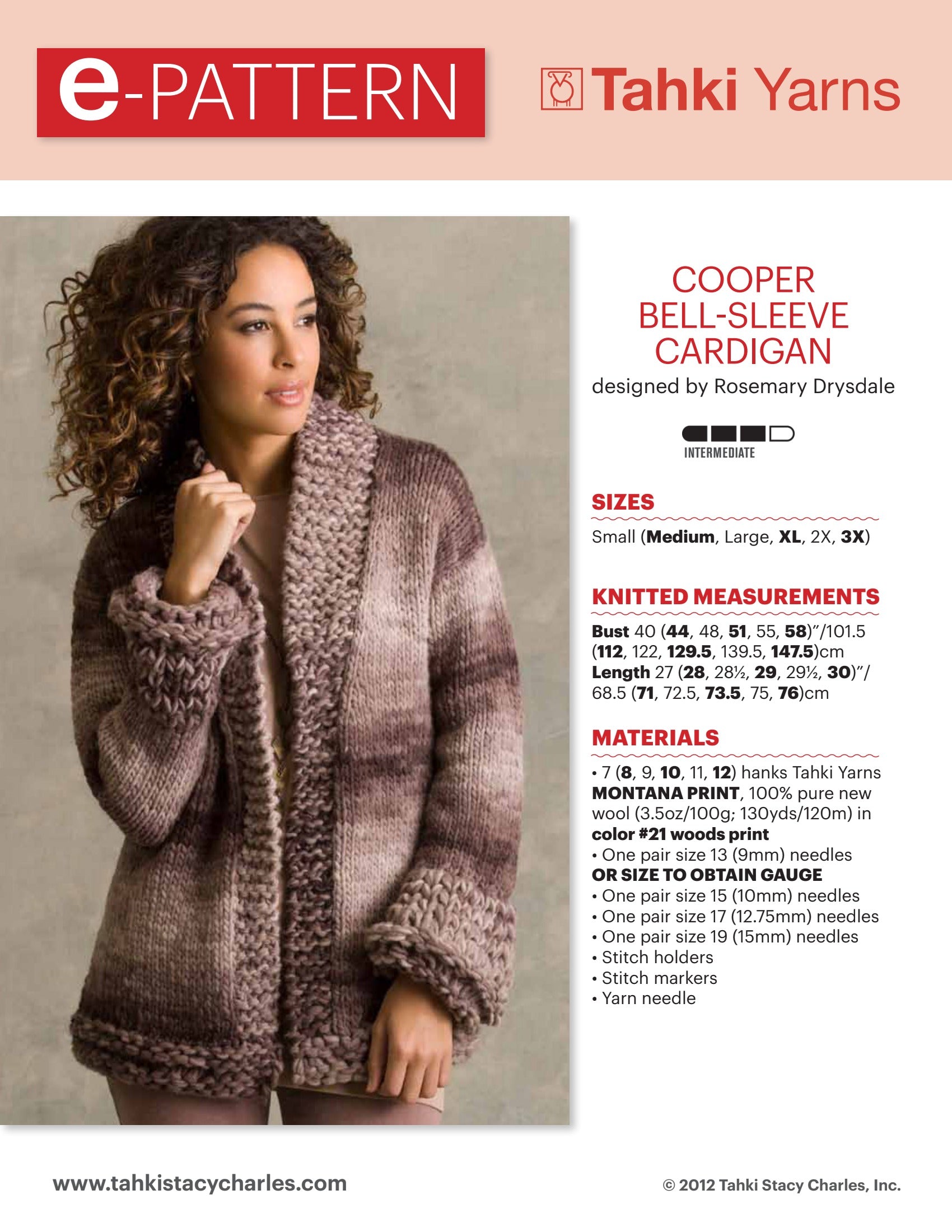 Tahki Yarns Cooper Cardigan Knitting Pattern