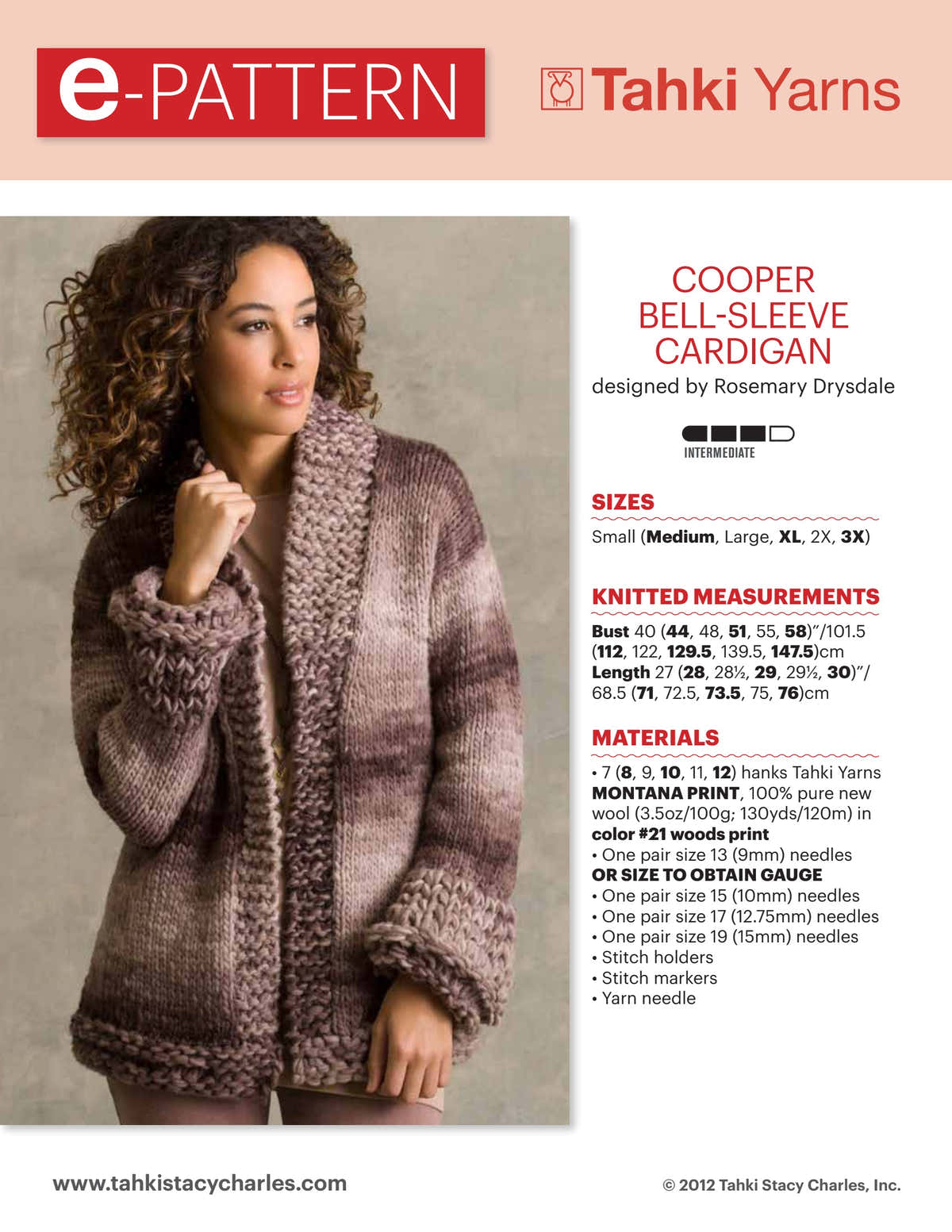 Tahki Yarns Cooper Cardigan Knitting Pattern