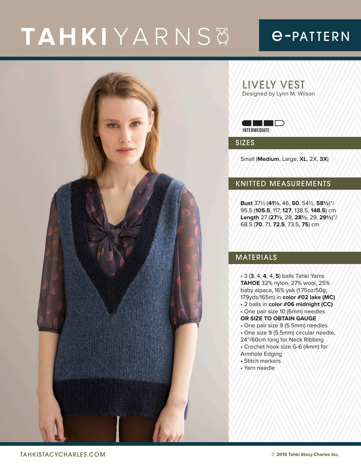 Tahki Yarns Lively Vest Knitting Pattern