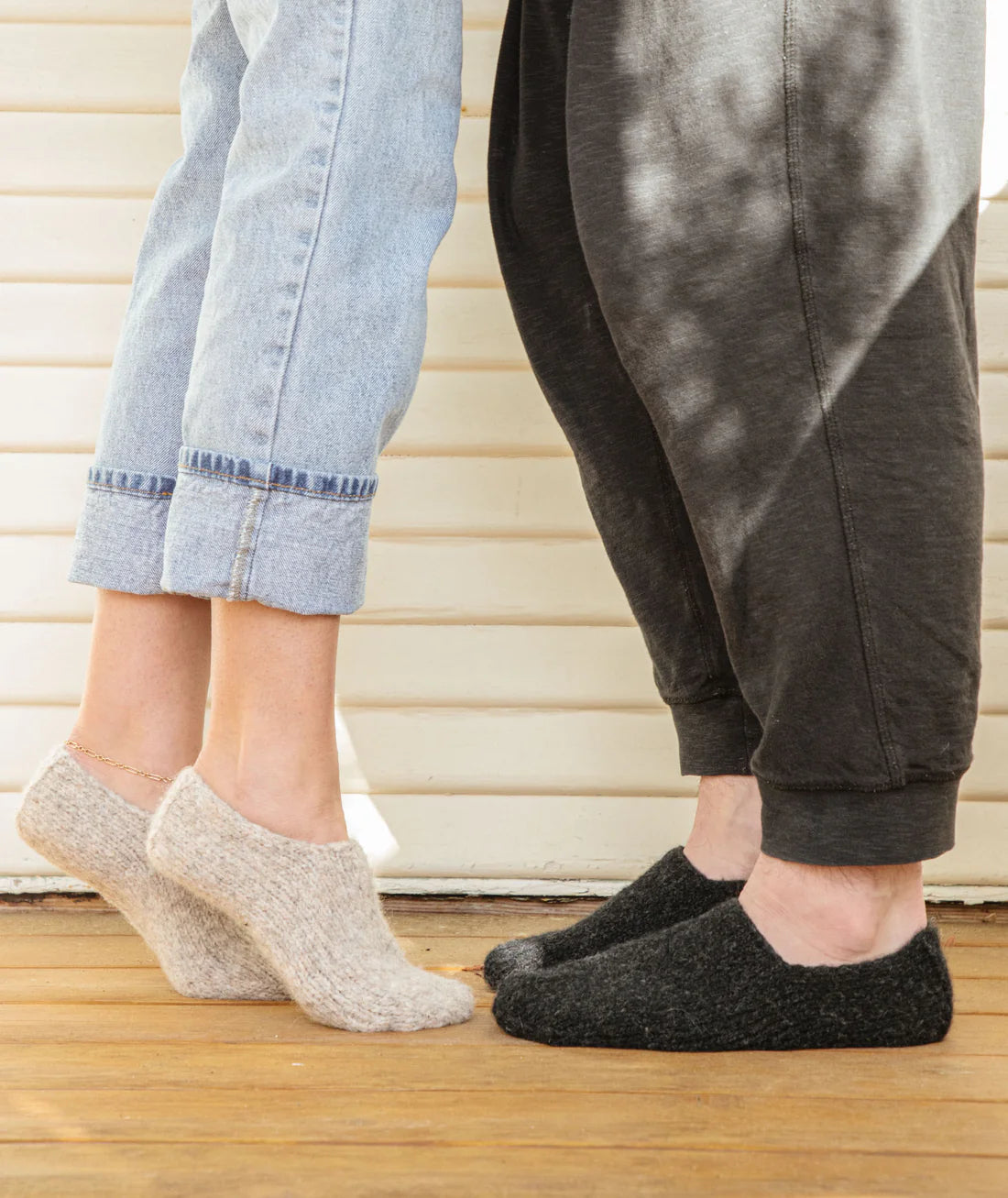 Churchmouse Studio Cozy Slipper Socks in Rowan Brushed Fleece/Kelbourne Lucky Tweed