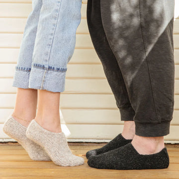 Churchmouse Studio Cozy Slipper Socks in Rowan Brushed Fleece/Kelbourne Lucky Tweed